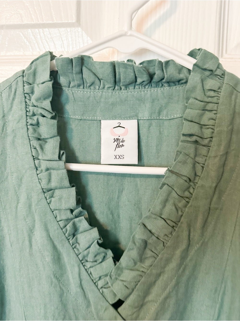 Son De Flor Teal Blue Ophelia Linen Dress XXS - Picture 2 of 7